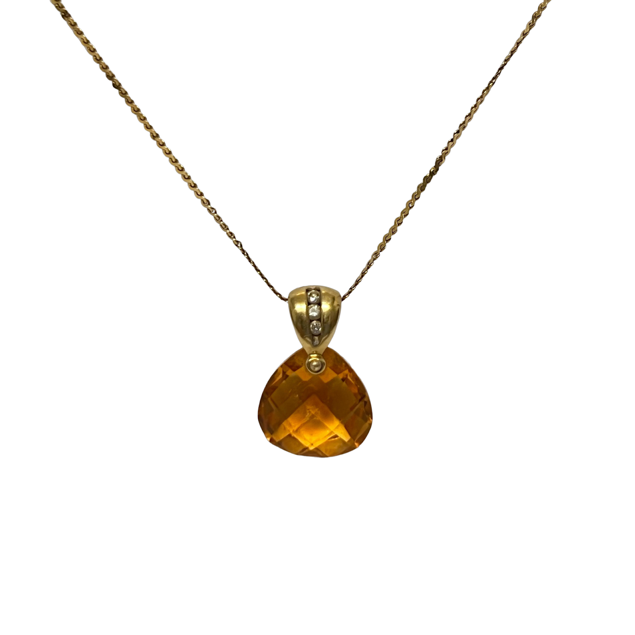 14K Gold, Orange Stone & Diamond Pendant Necklace