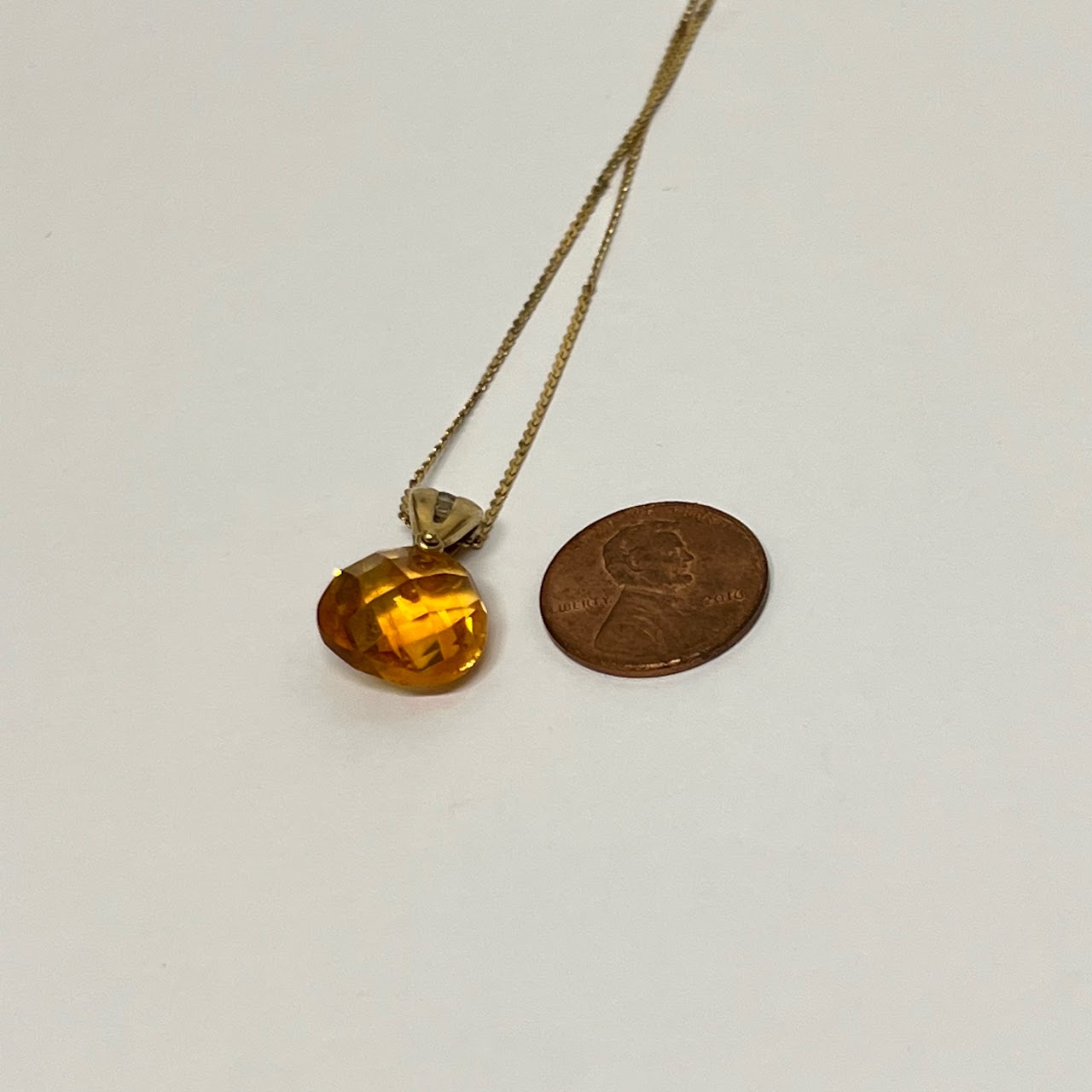 14K Gold, Orange Stone & Diamond Pendant Necklace