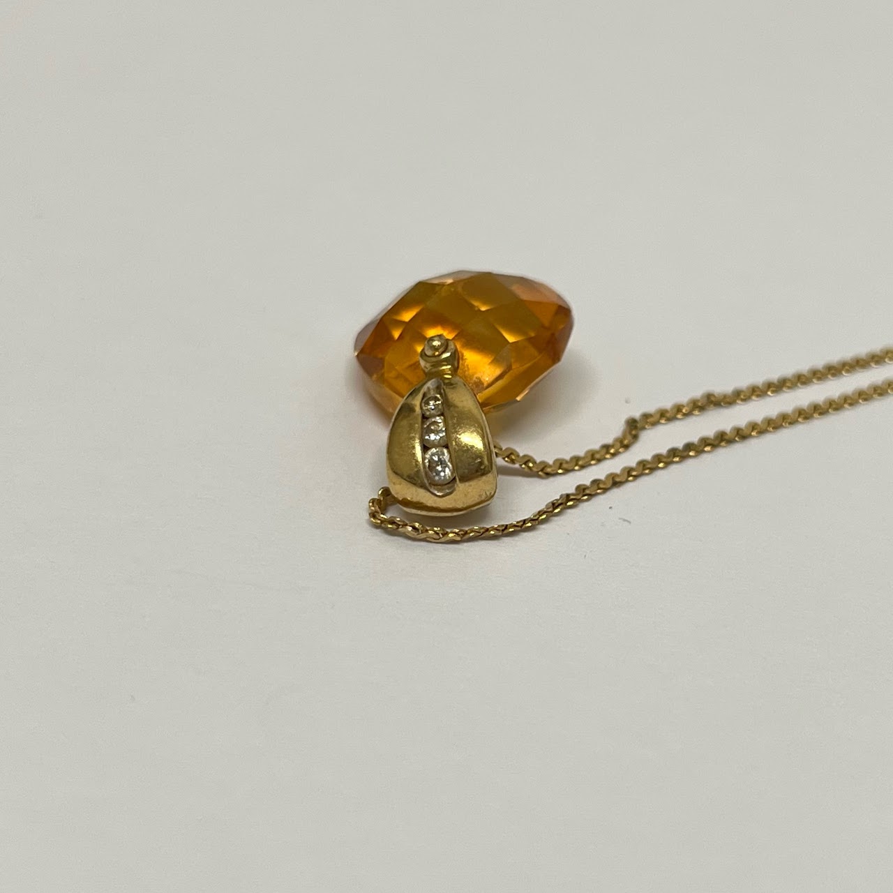 14K Gold, Orange Stone & Diamond Pendant Necklace