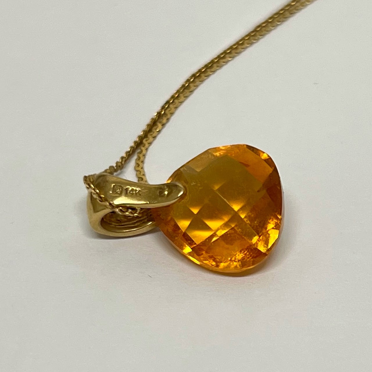 14K Gold, Orange Stone & Diamond Pendant Necklace