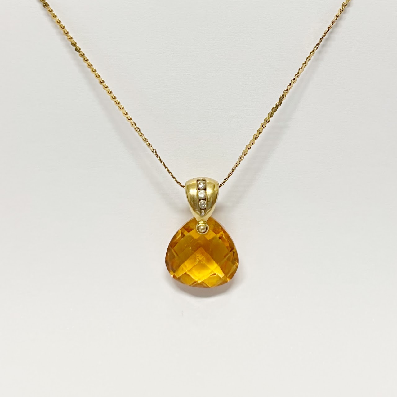 14K Gold, Orange Stone & Diamond Pendant Necklace