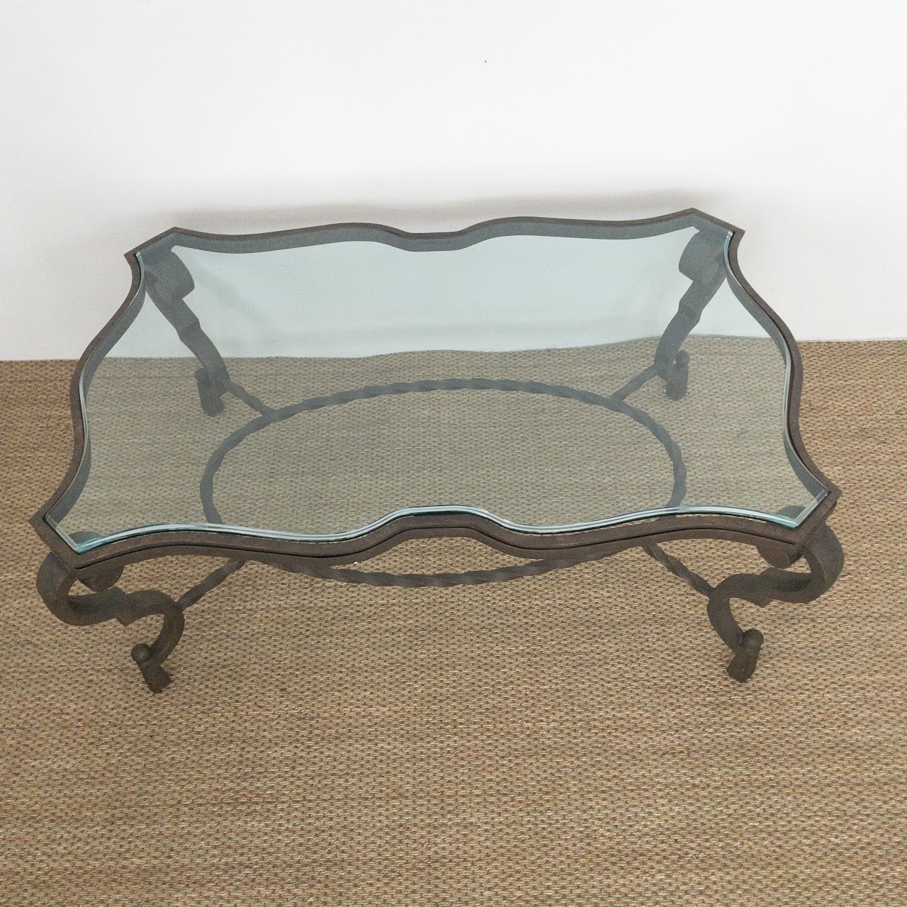 Wrought Iron and Glass Cocktail Table