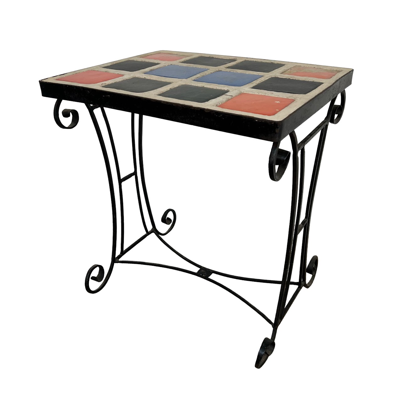 Art Deco Tile Top Wrought Iron Table