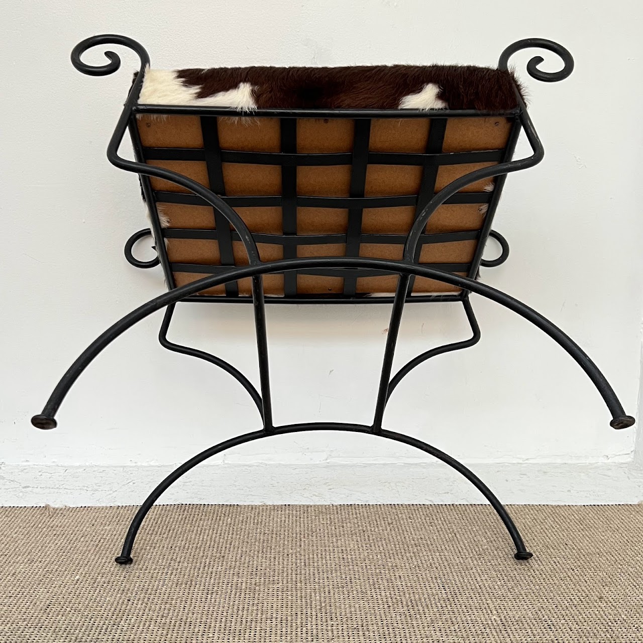 Wrought Iron & Brown Cowhide Upholstered Bench