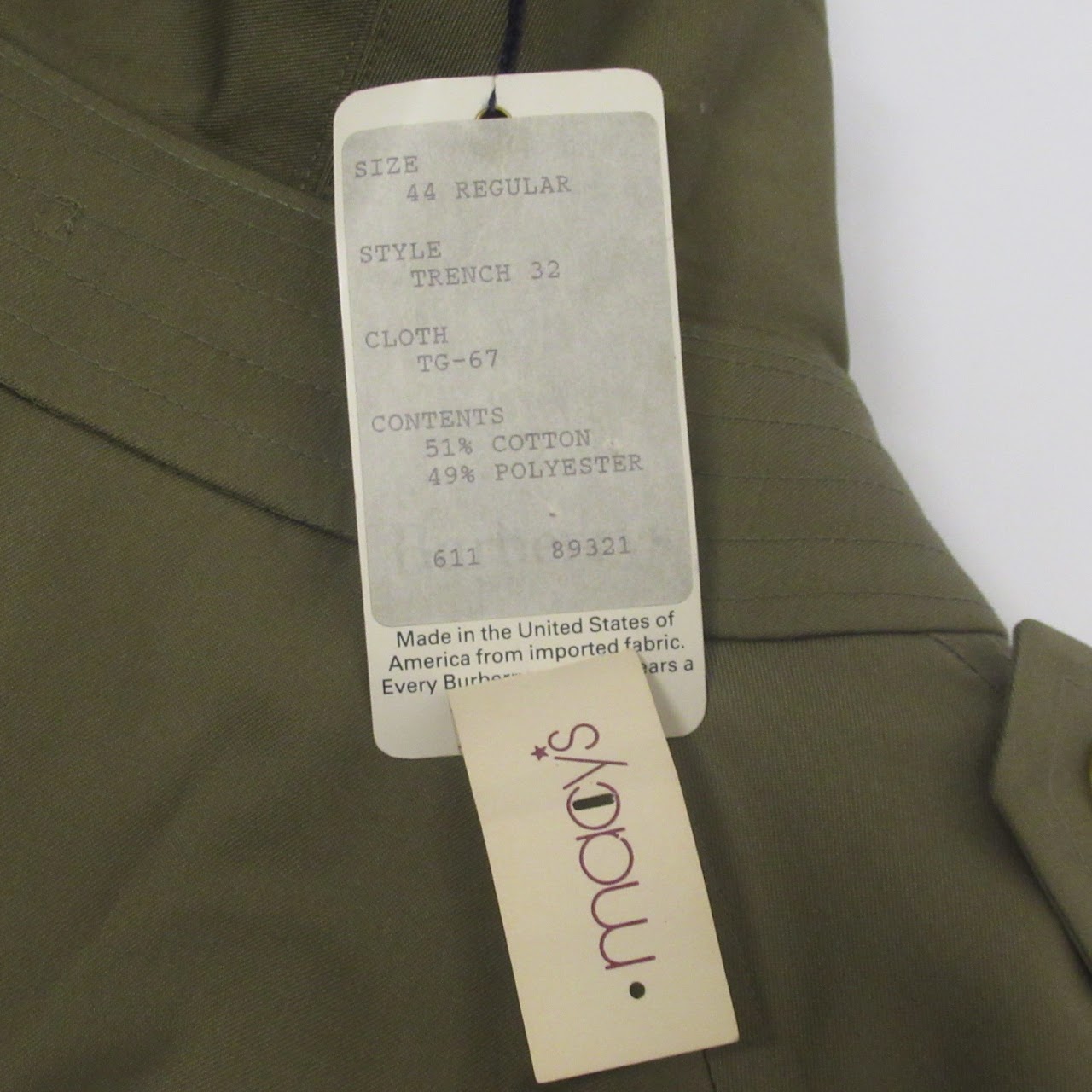 Burberry's Trench 32 Olive Lined Weatherproof Longcoat