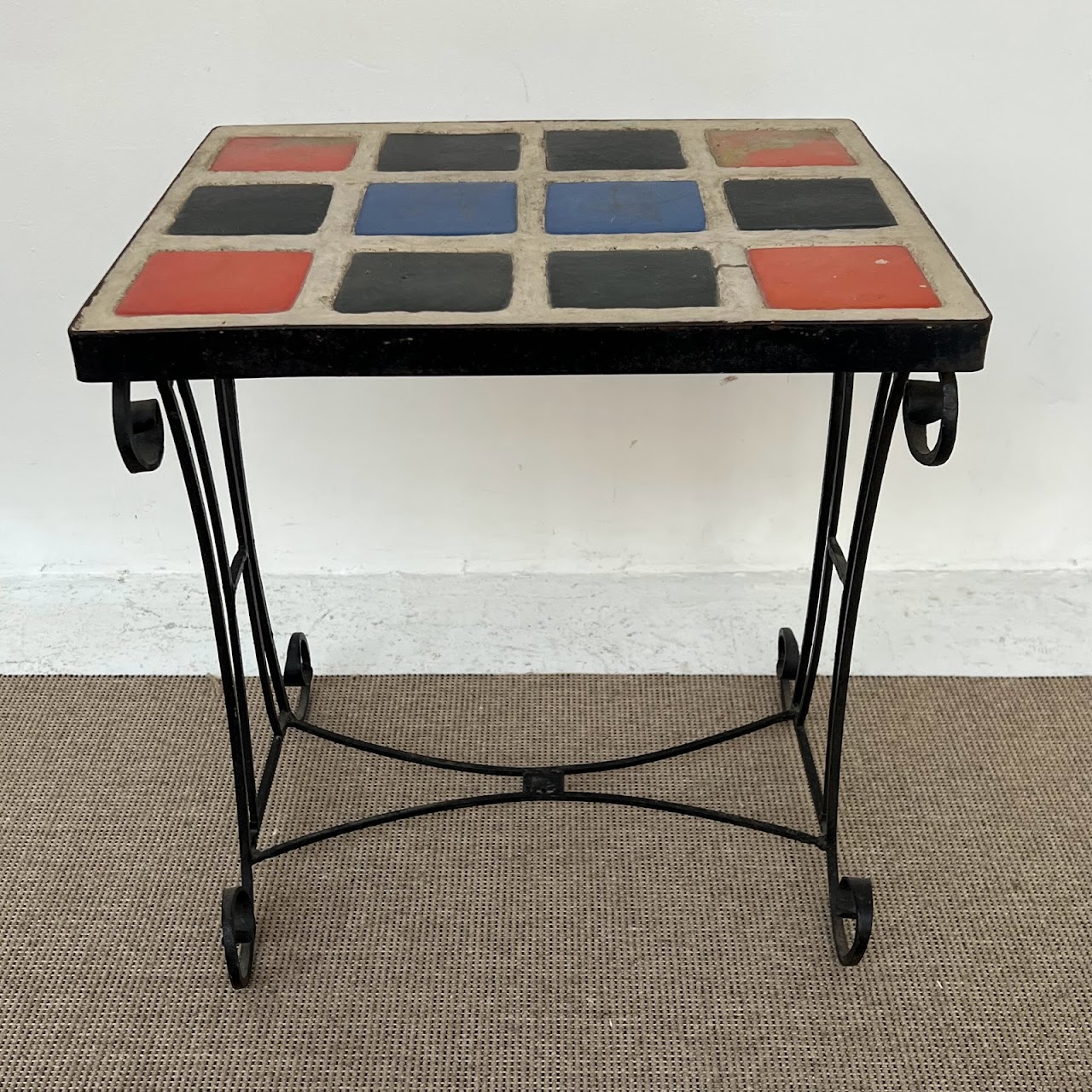 Art Deco Tile Top Wrought Iron Table