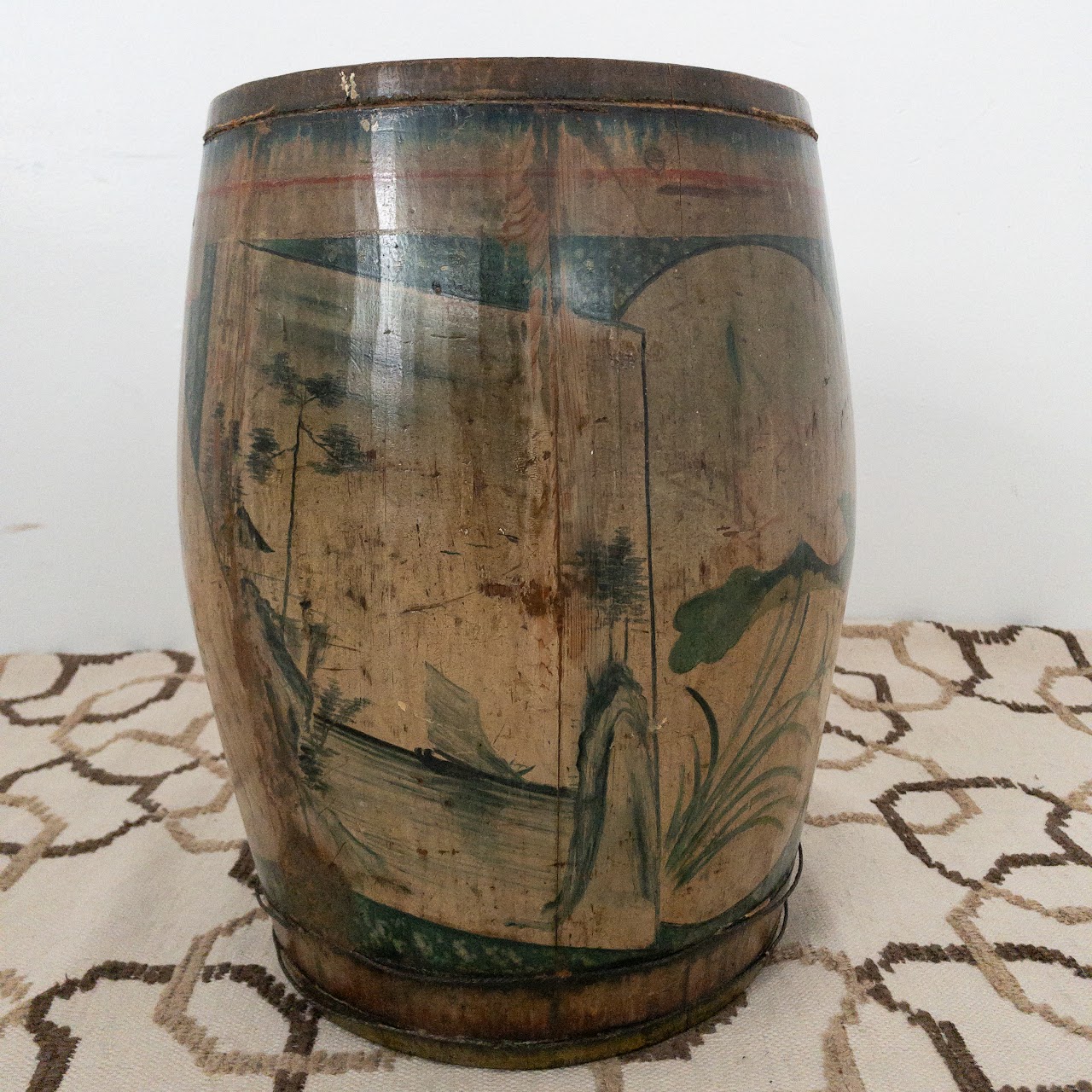 Handcrafted Vintage Decorative Wood Barrel