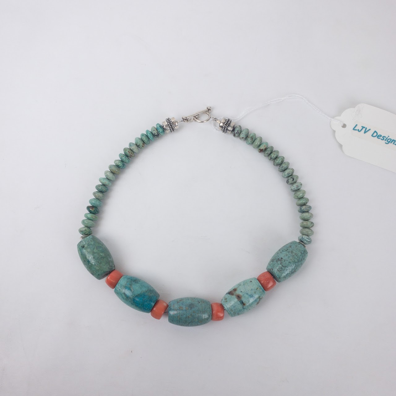 Peruvian Turquoise, Coral and Silver Necklace