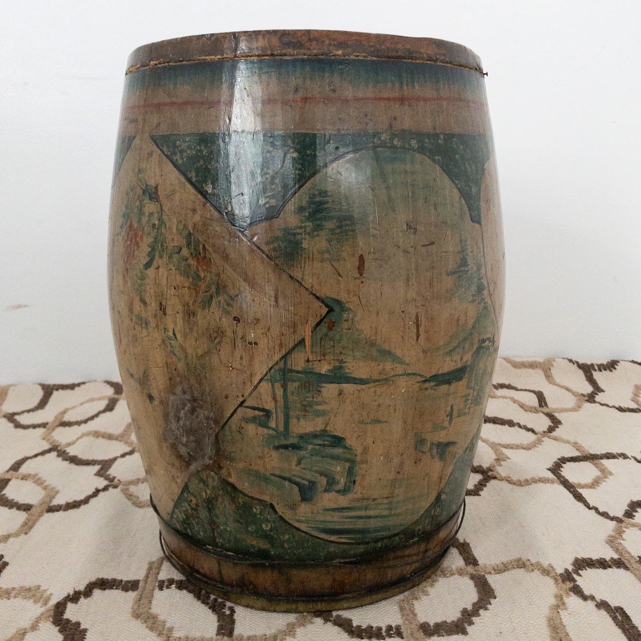 Handcrafted Vintage Decorative Wood Barrel