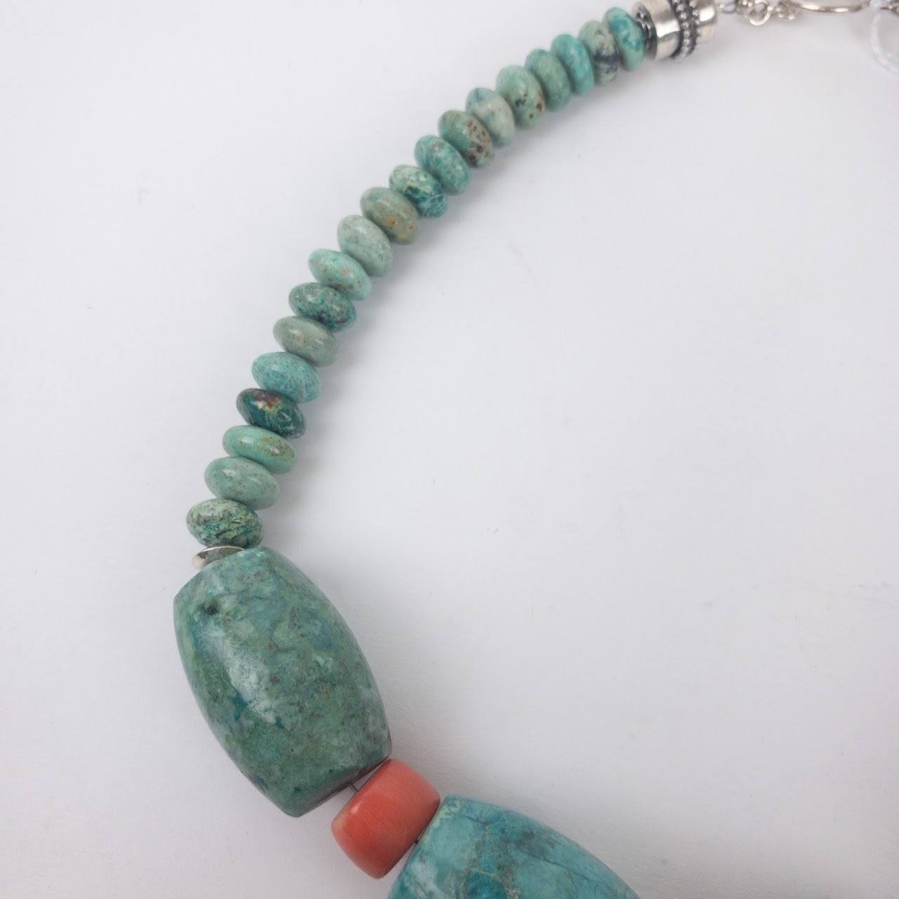 Peruvian Turquoise, Coral and Silver Necklace