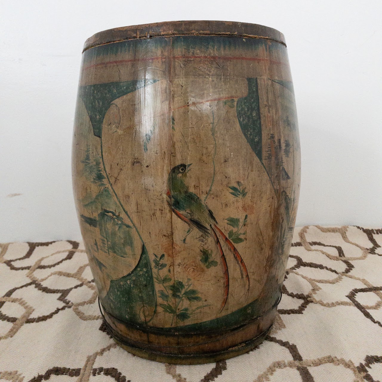 Handcrafted Vintage Decorative Wood Barrel