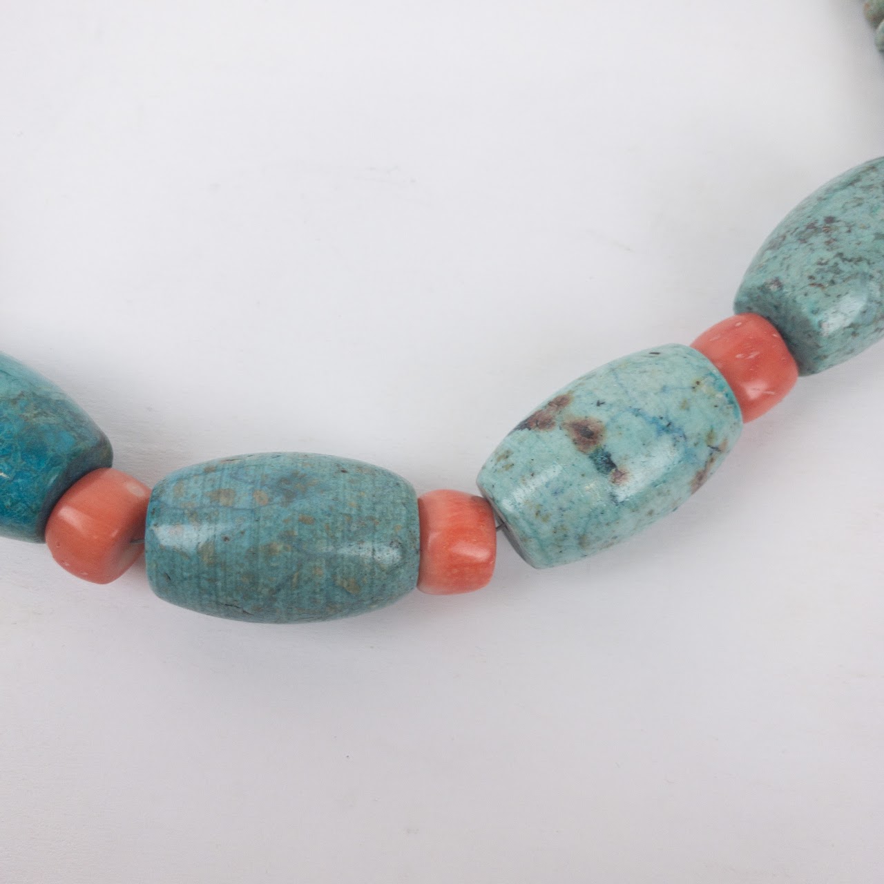 Peruvian Turquoise, Coral and Silver Necklace