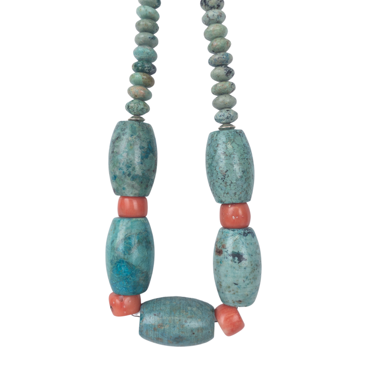 Peruvian Turquoise, Coral and Silver Necklace