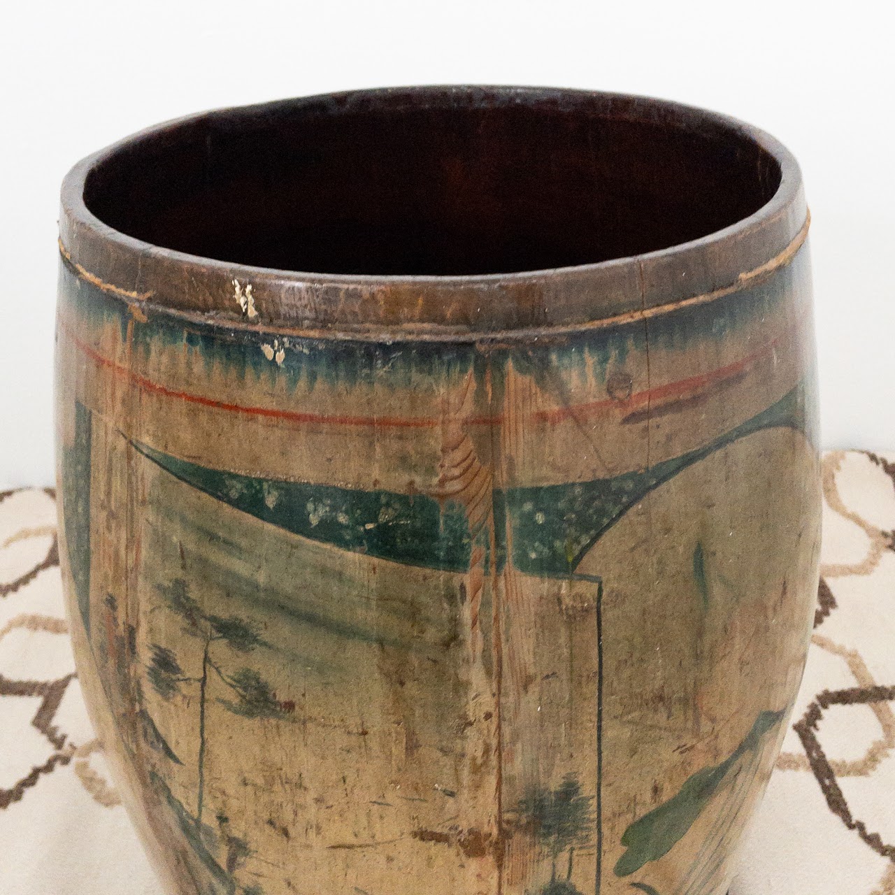 Handcrafted Vintage Decorative Wood Barrel