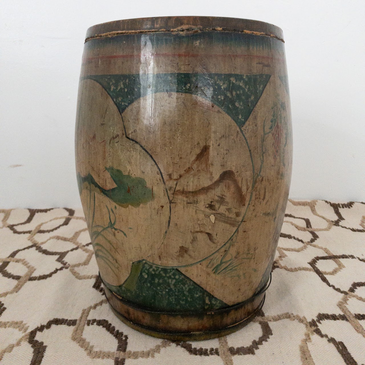 Handcrafted Vintage Decorative Wood Barrel