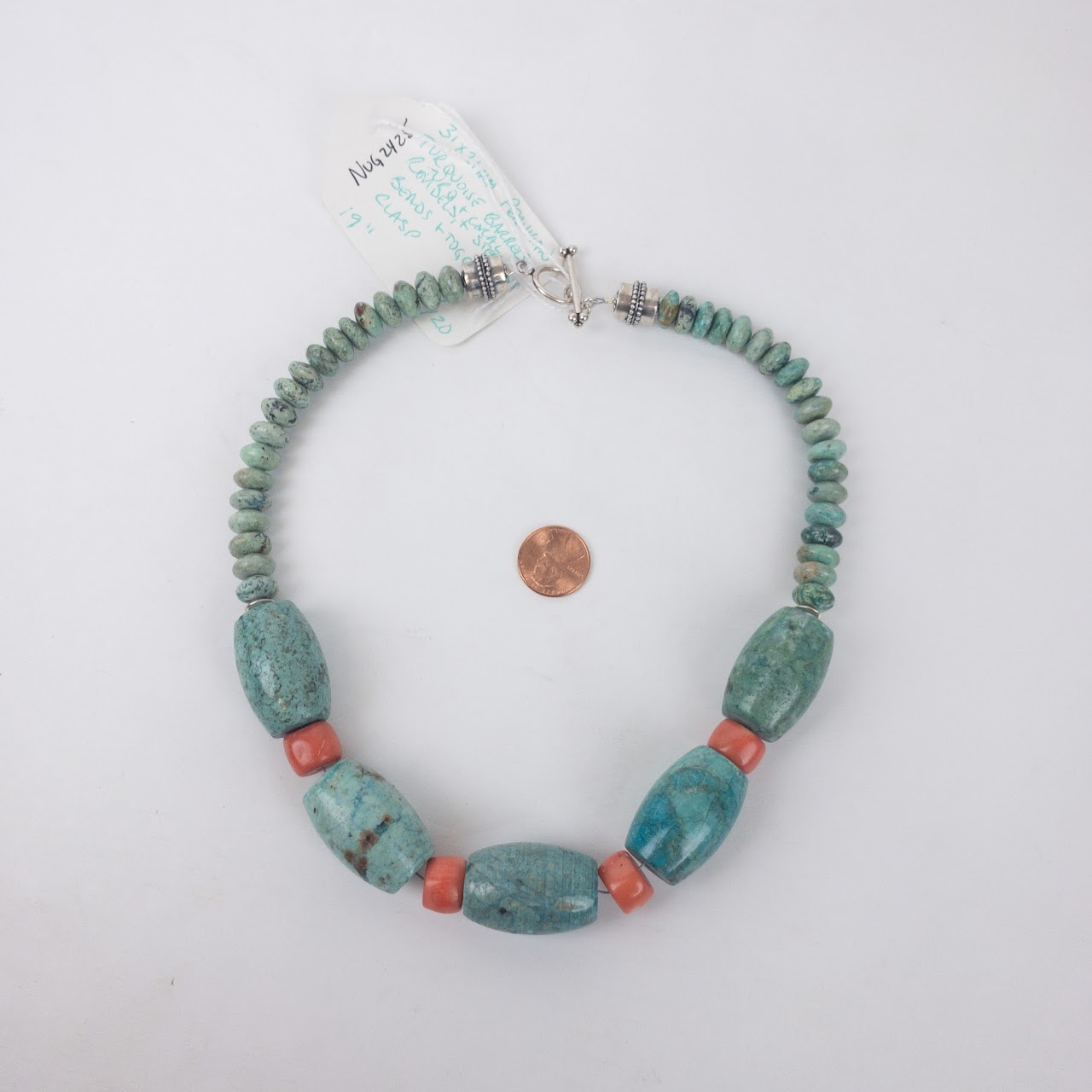 Peruvian Turquoise, Coral and Silver Necklace