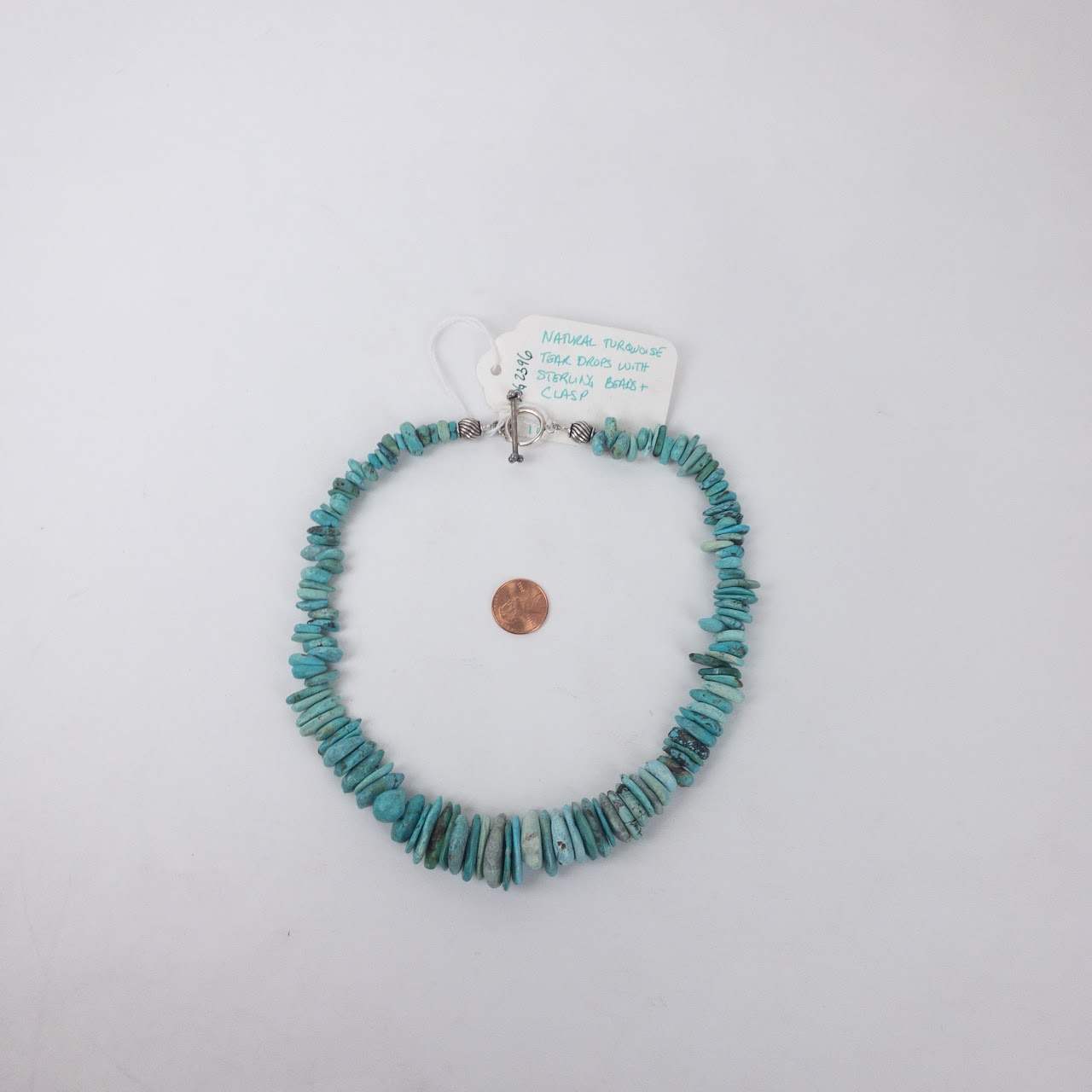 Natural Turquoise & Silver Teardrop Necklace