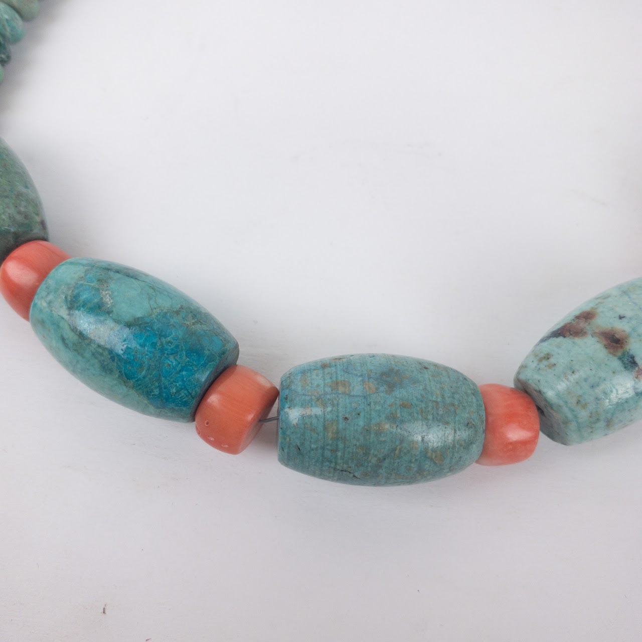 Peruvian Turquoise, Coral and Silver Necklace