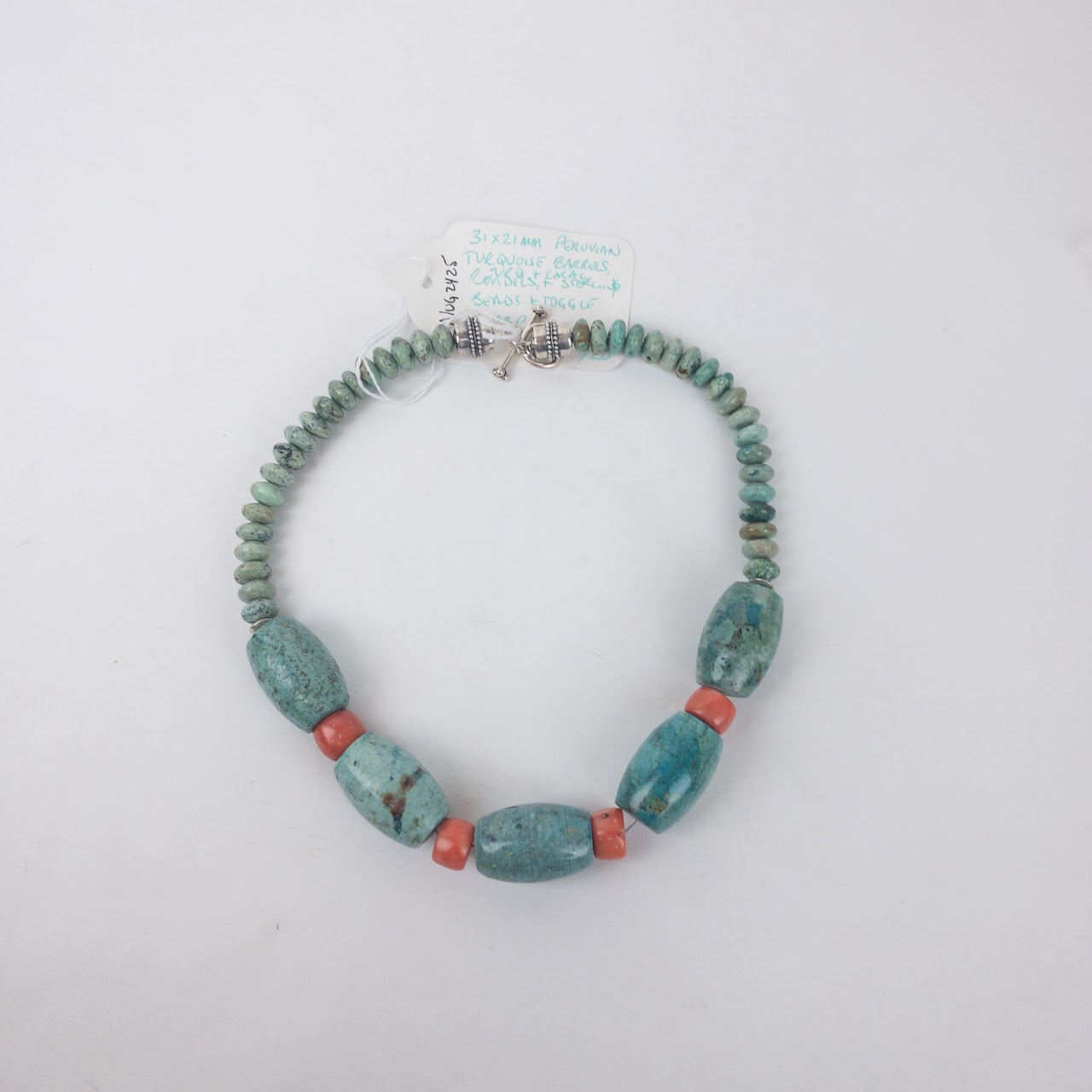 Peruvian Turquoise, Coral and Silver Necklace