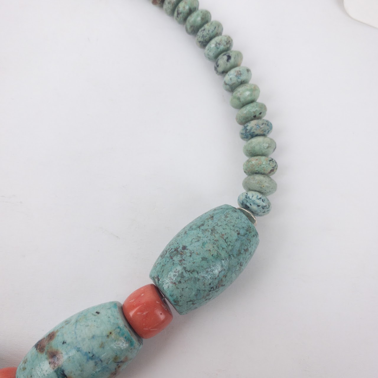 Peruvian Turquoise, Coral and Silver Necklace