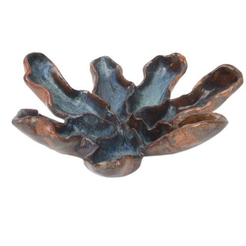 Signed Blue Flower Pinch Bowl