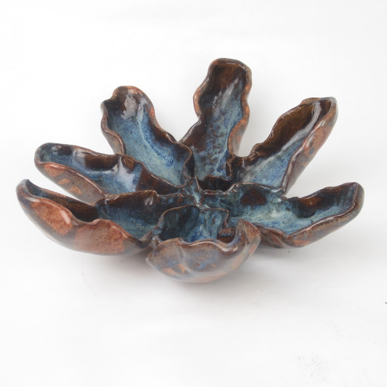 Signed Blue Flower Pinch Bowl