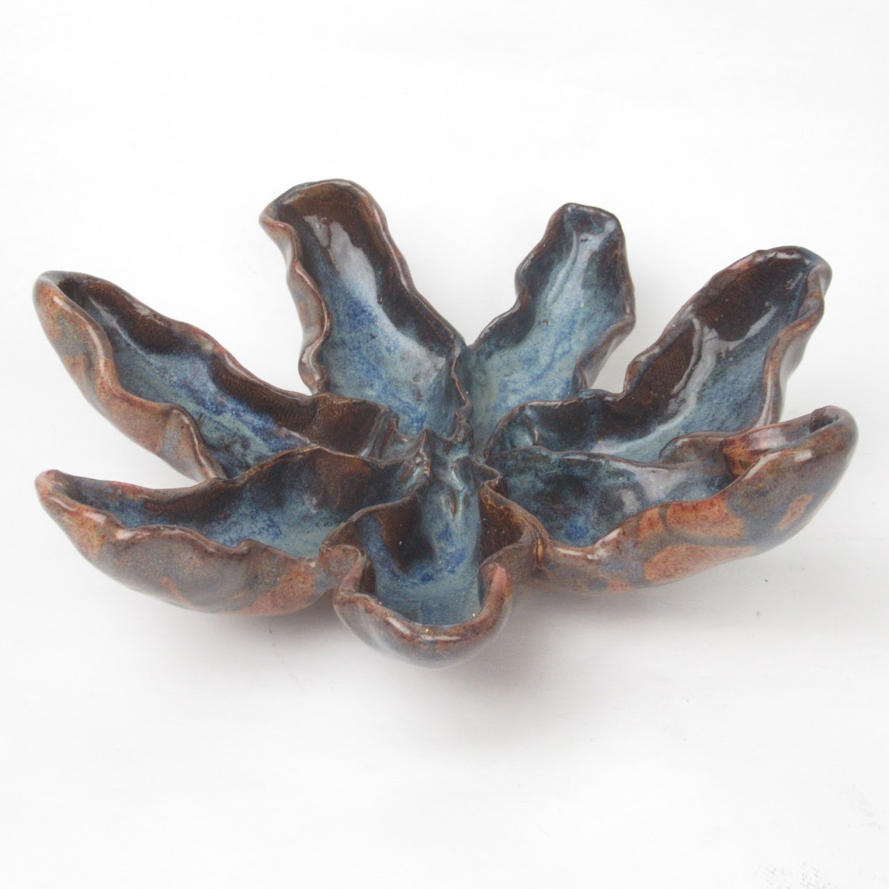 Signed Blue Flower Pinch Bowl