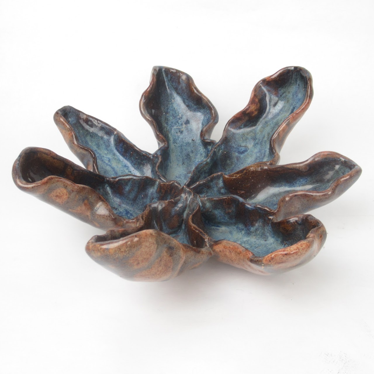 Signed Blue Flower Pinch Bowl