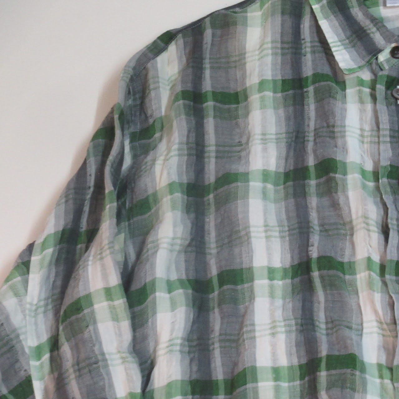 Issey Miyake Men Plaid Linen Button Down