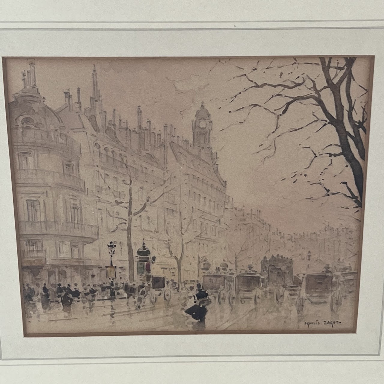 Francis Garat Signed Late 19th-Early 20th C. Parisian Street Scene Watercolor Painting #2