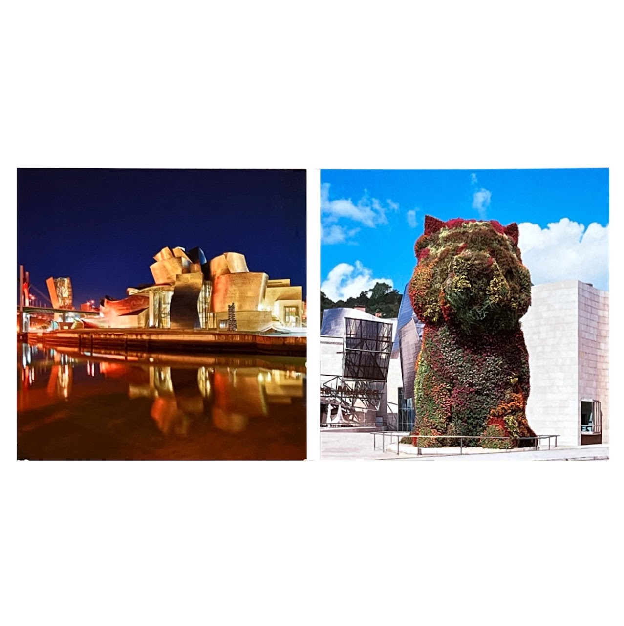 Guggenheim Bilbao Panoramic and Jeff Koons 'Puppy' Tako Photograph Block Pair