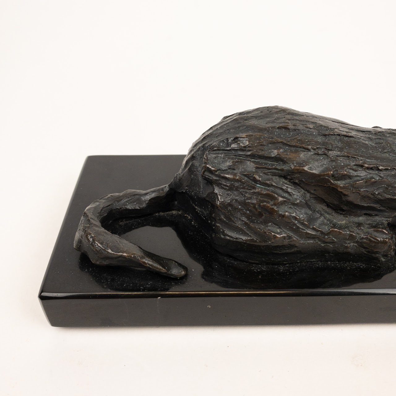 Bronze & Black Granite Stretching Cat Sculpture