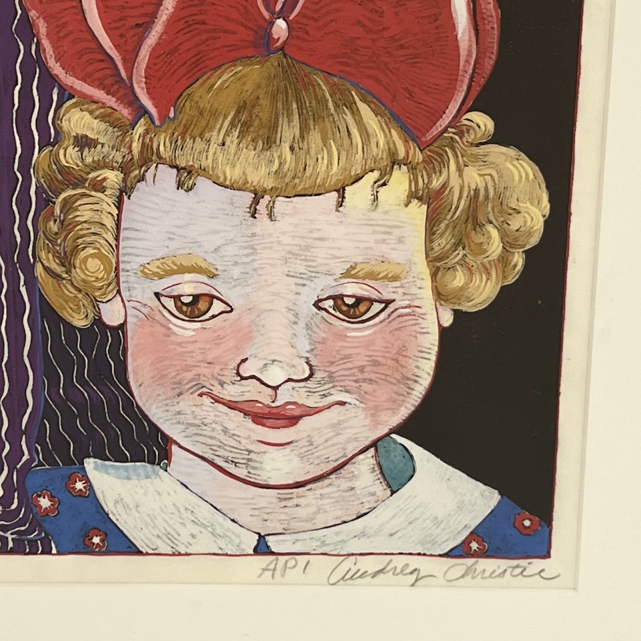 Audrey Christie 'Big Bow' Signed Woodcut