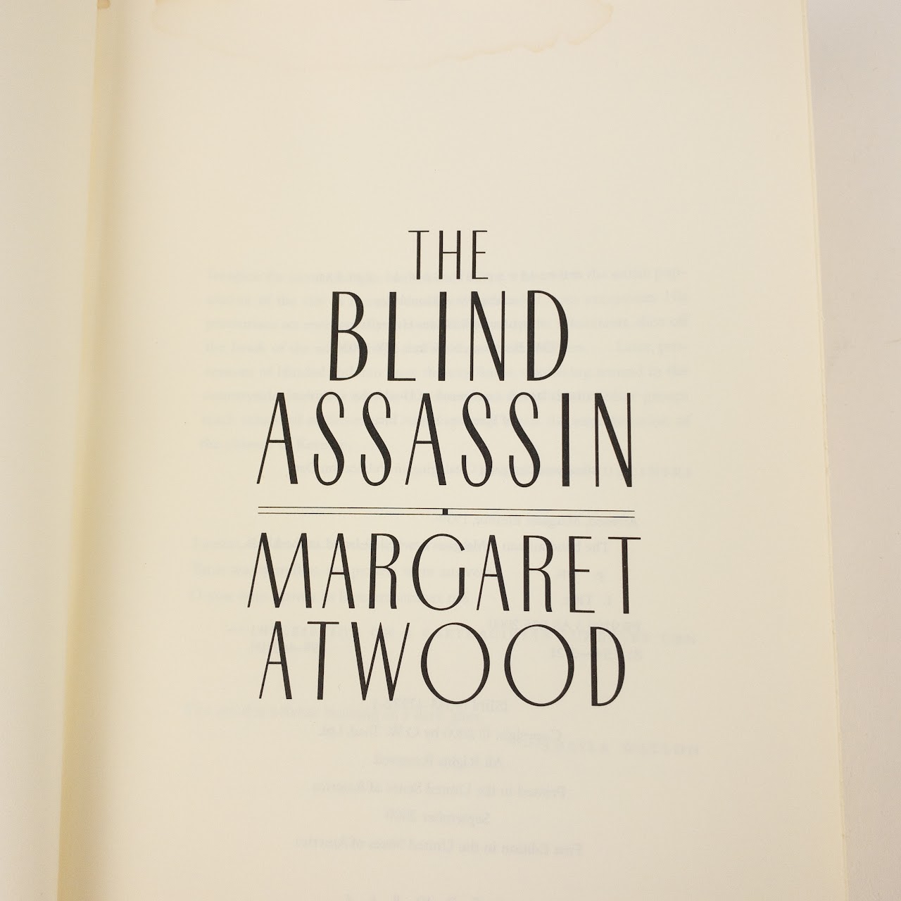 Margaret Atwood SIGNED 'The Blind Assassin' First U.S. Edition Book