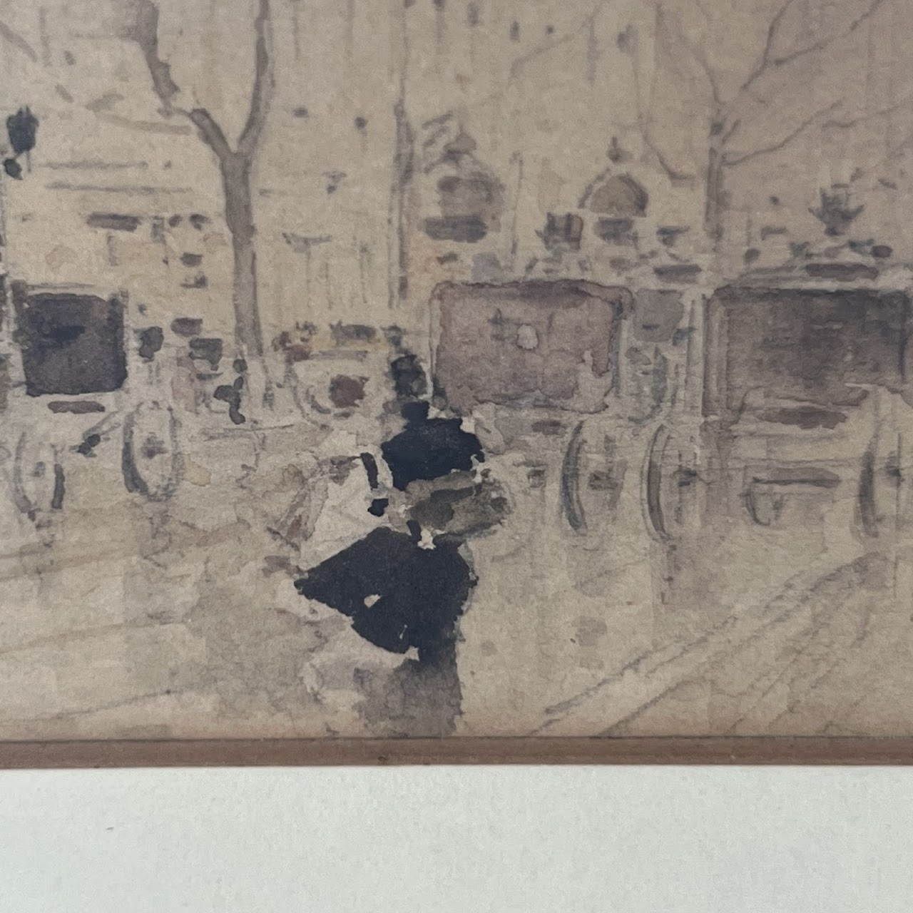 Francis Garat Signed Late 19th-Early 20th C. Parisian Street Scene Watercolor Painting #2