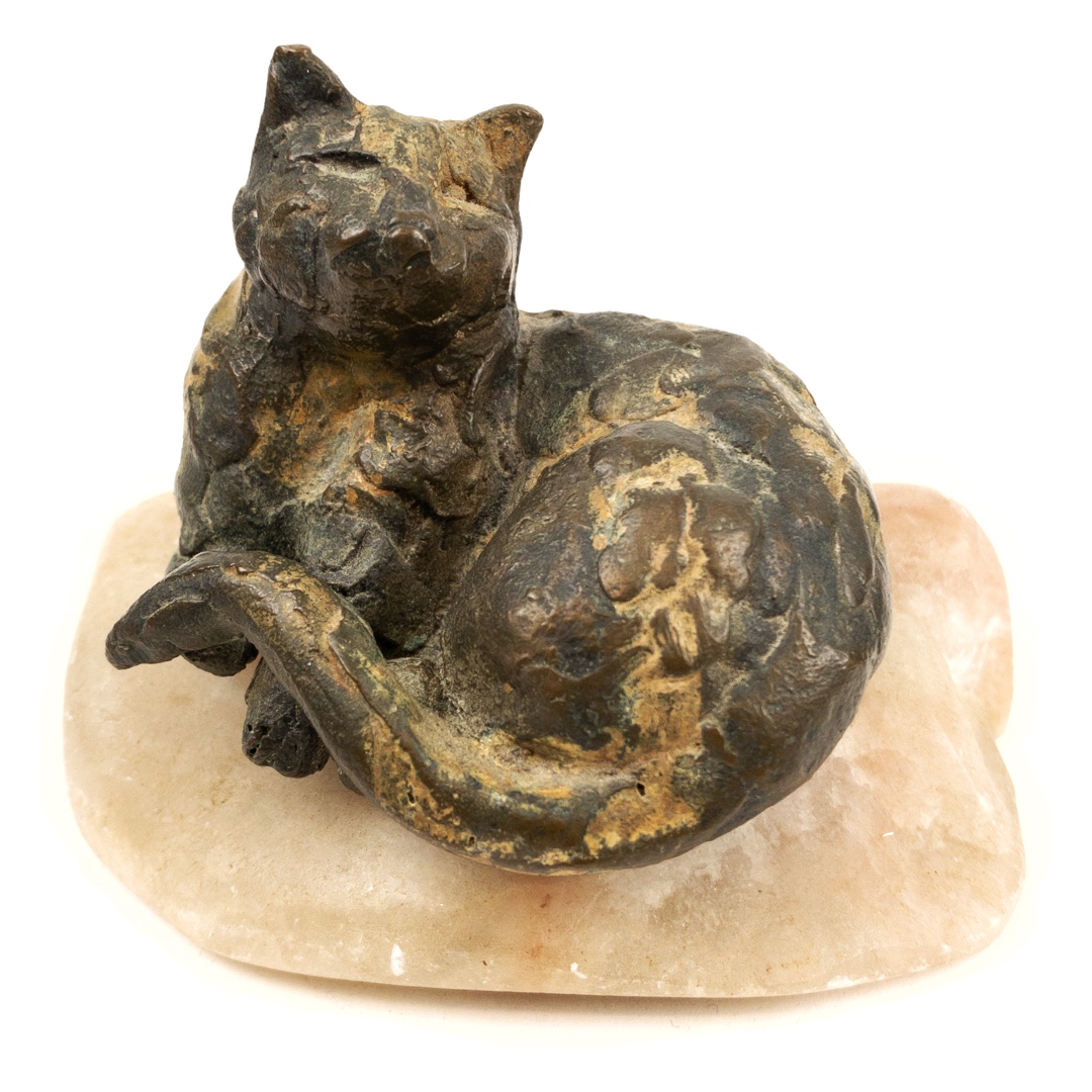 Bronze  & Pink Quartz Sleeping Cat Sculpture