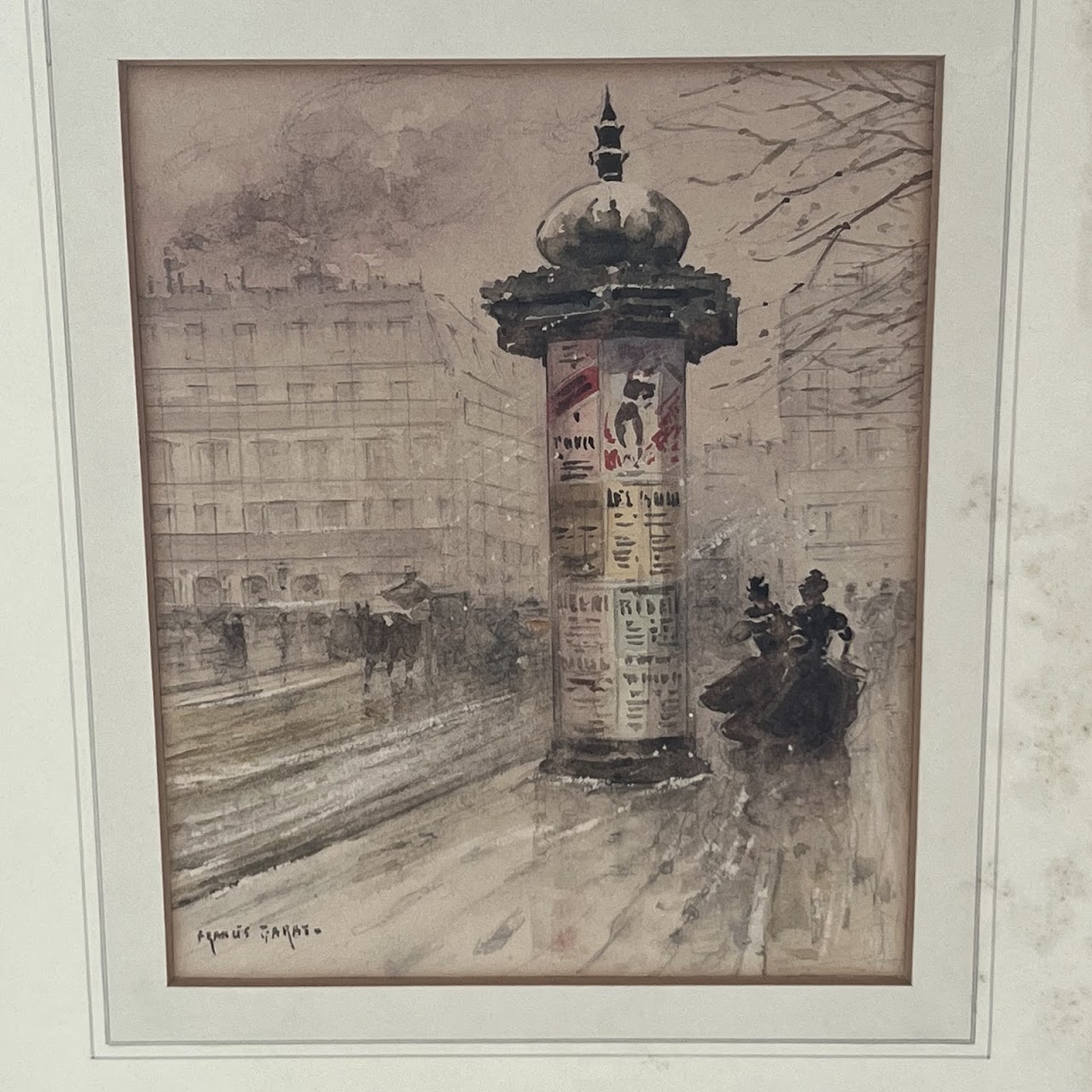 Francis Garat Signed Late 19th-Early 20th C. Parisian Street Scene Watercolor Painting #1