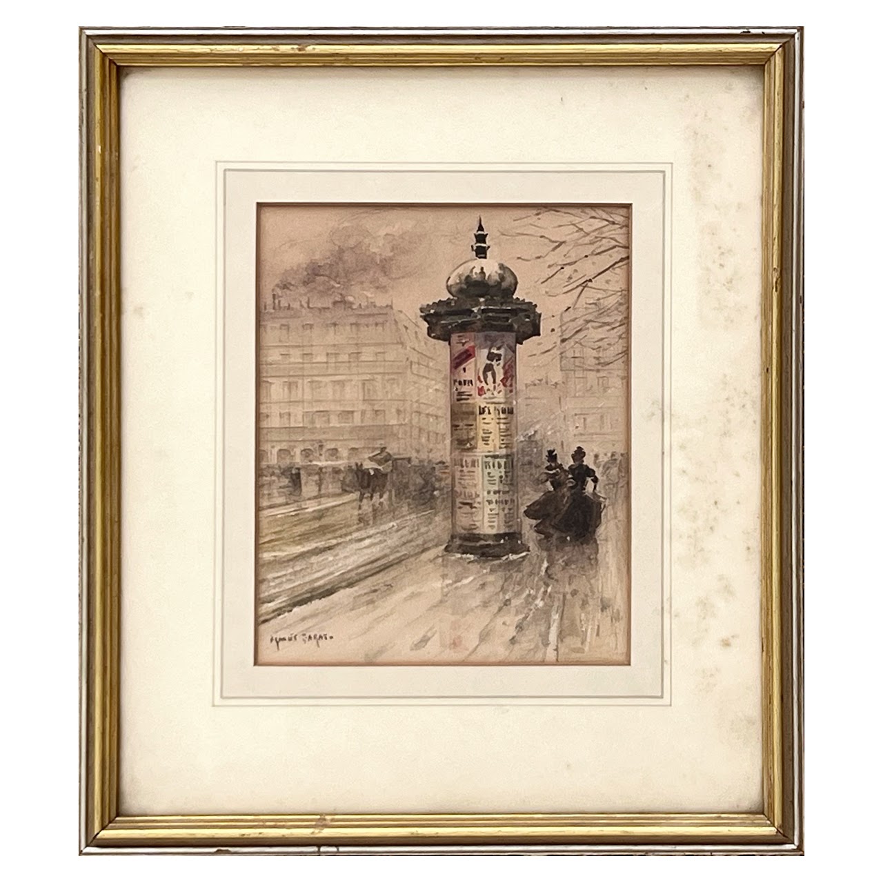 Francis Garat Signed Late 19th-Early 20th C. Parisian Street Scene Watercolor Painting #1