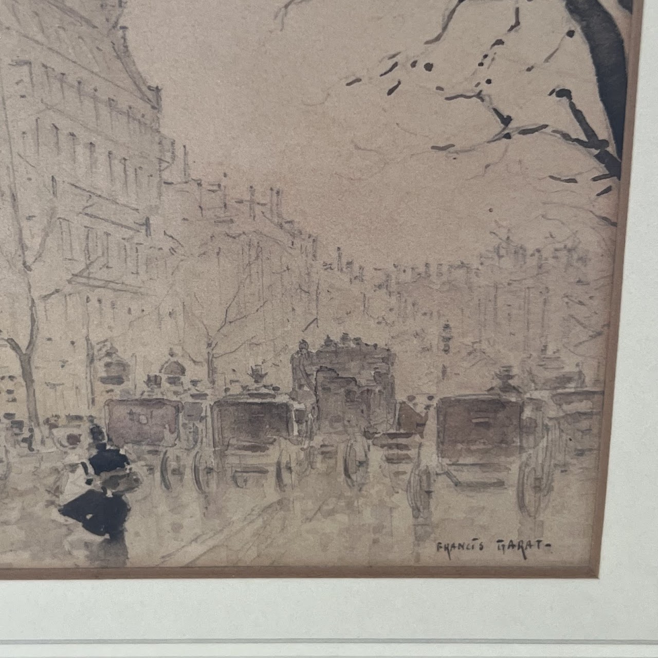 Francis Garat Signed Late 19th-Early 20th C. Parisian Street Scene Watercolor Painting #2