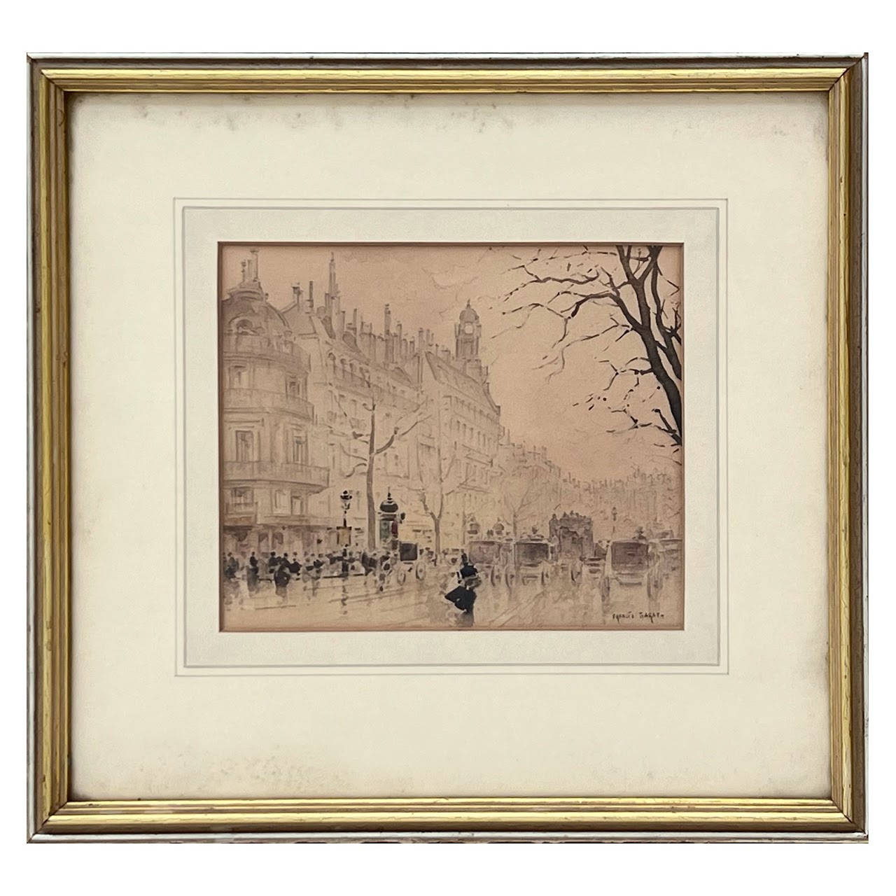 Francis Garat Signed Late 19th-Early 20th C. Parisian Street Scene Watercolor Painting #2