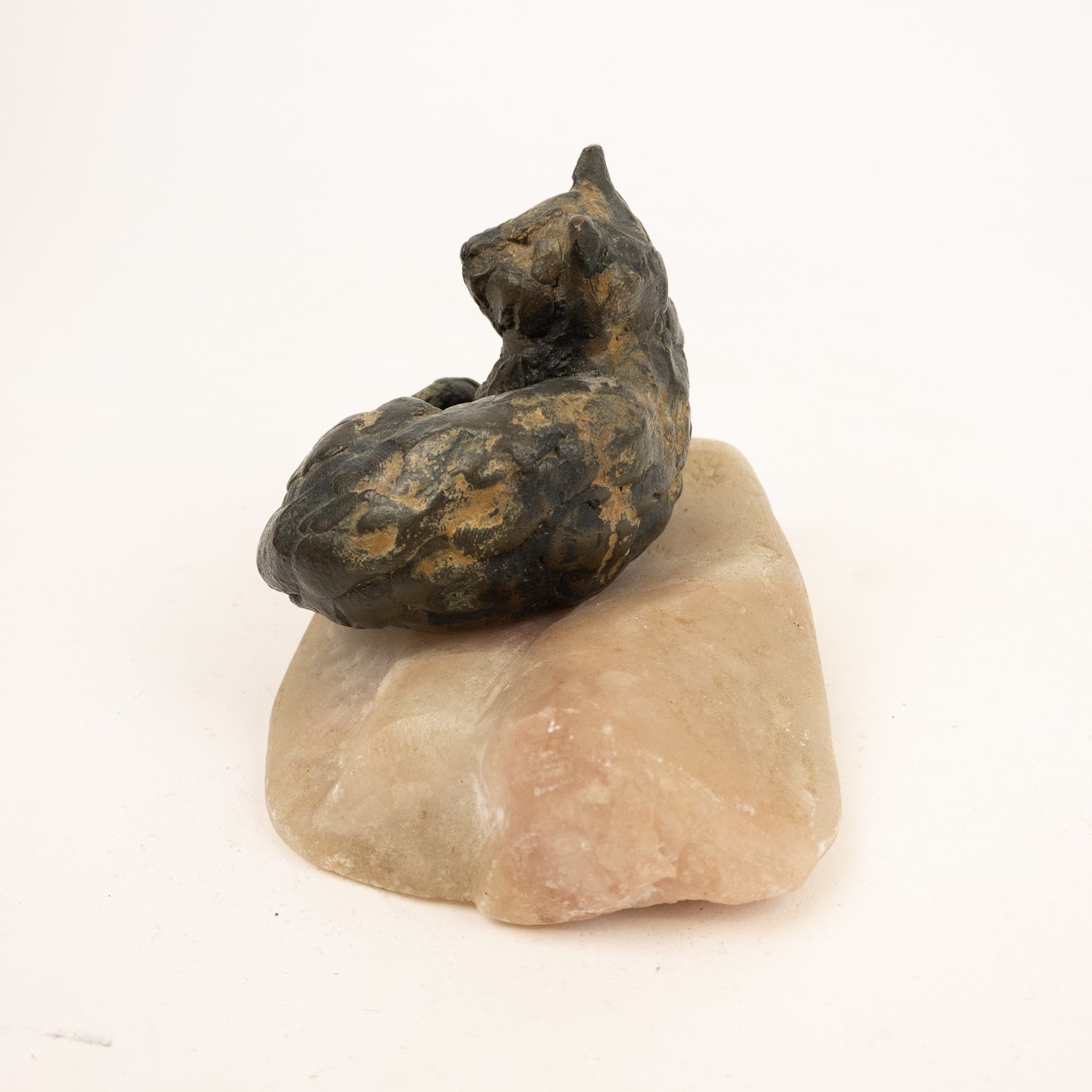 Bronze  & Pink Quartz Sleeping Cat Sculpture