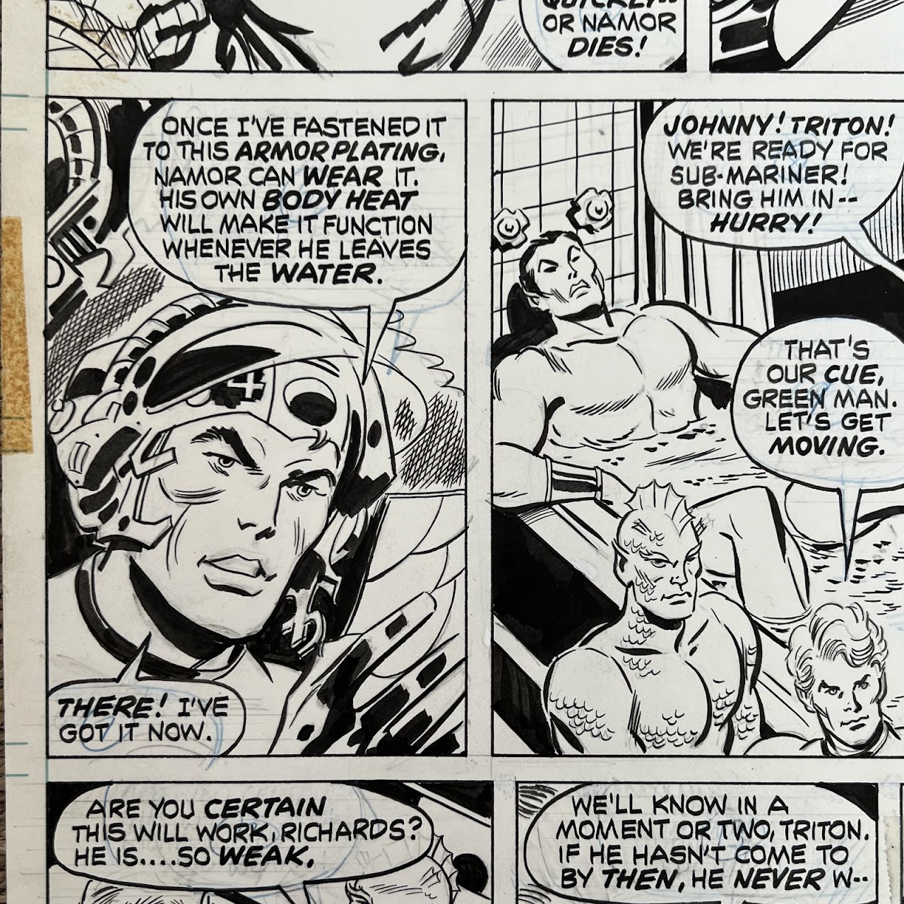 Don Heck Original 1973 Marvel Comics 'Sub-Mariner' No. 67 Ink Drawing Panel