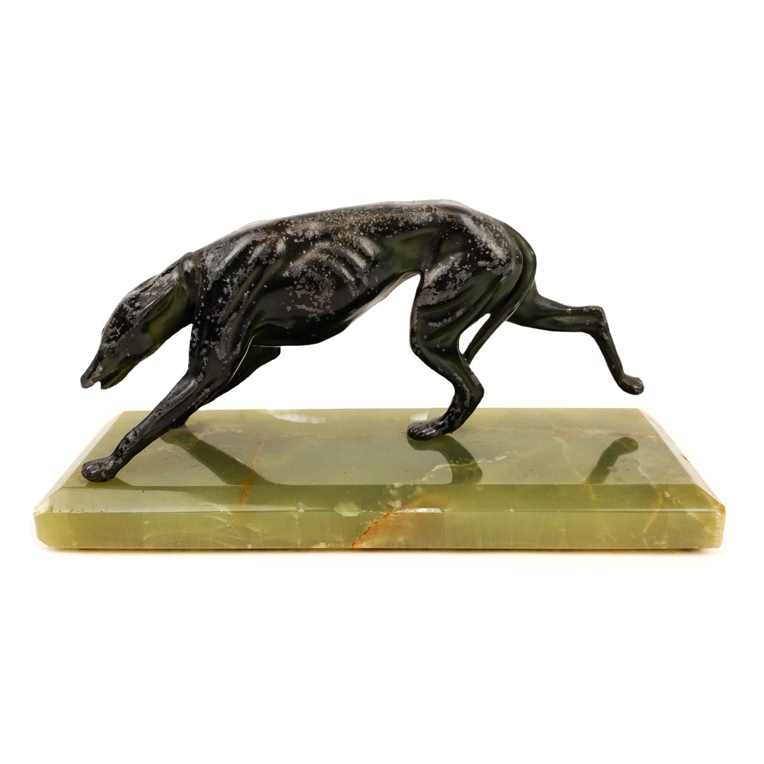 Bronze  & Green Onyx Greyhound Sculpture