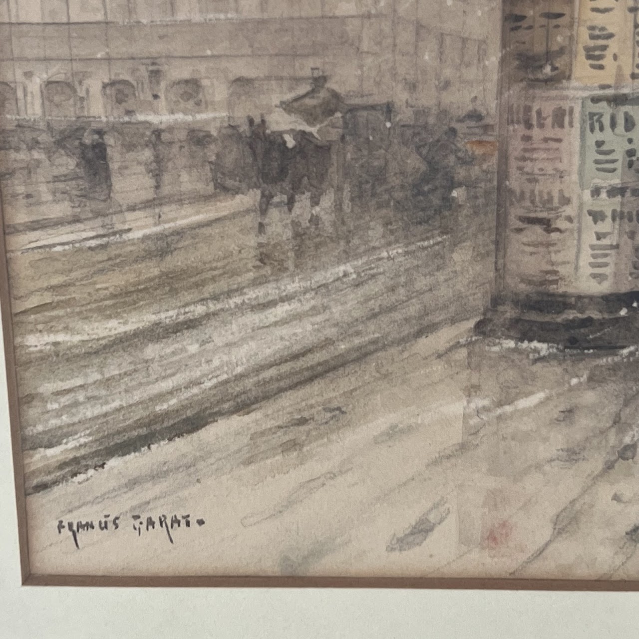 Francis Garat Signed Late 19th-Early 20th C. Parisian Street Scene Watercolor Painting #1