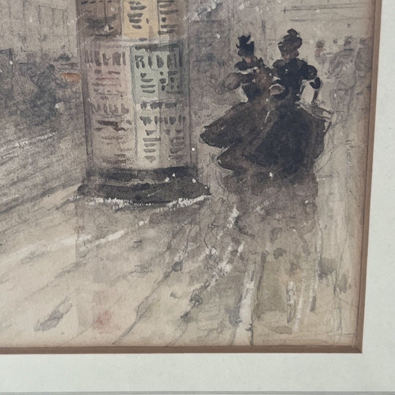 Francis Garat Signed Late 19th-Early 20th C. Parisian Street Scene Watercolor Painting #1