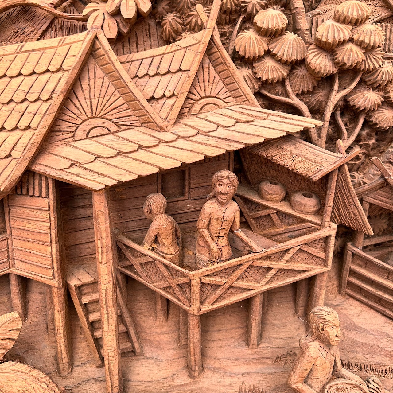 Filipino Teak Three-Dimensional Large Scale Wood Carving