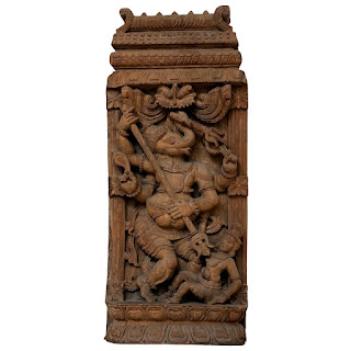 South Indian Ganesha Hand Carved Altar Frieze Sculpture