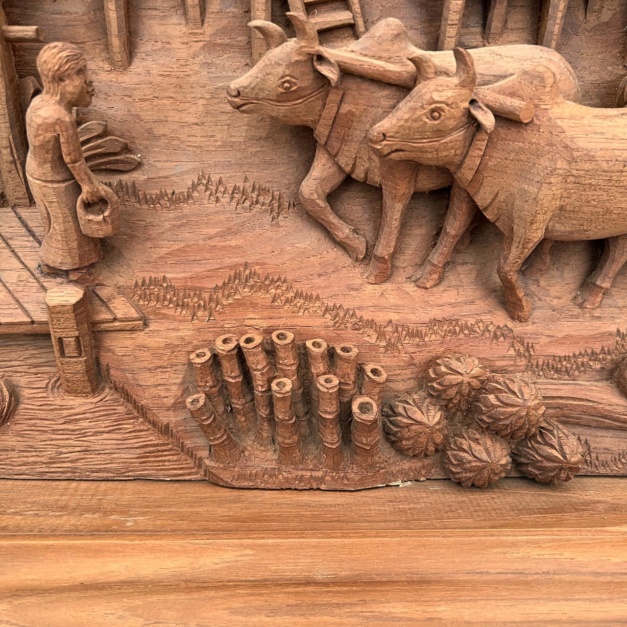 Filipino Teak Three-Dimensional Large Scale Wood Carving