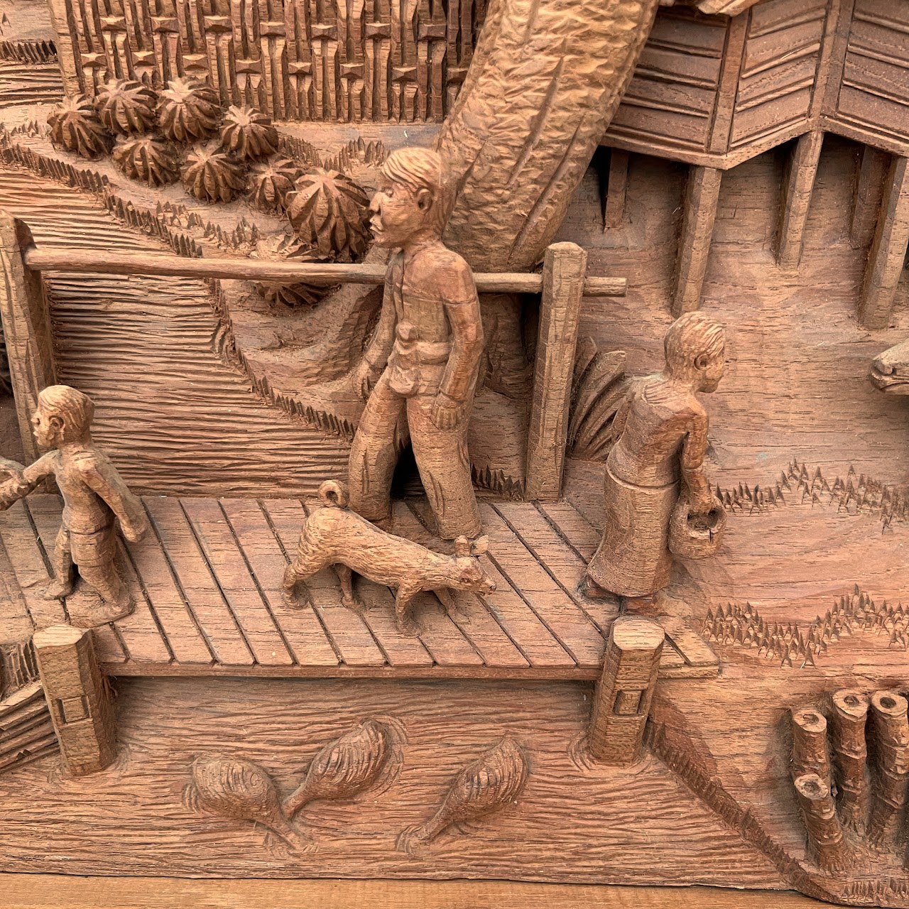 Filipino Teak Three-Dimensional Large Scale Wood Carving