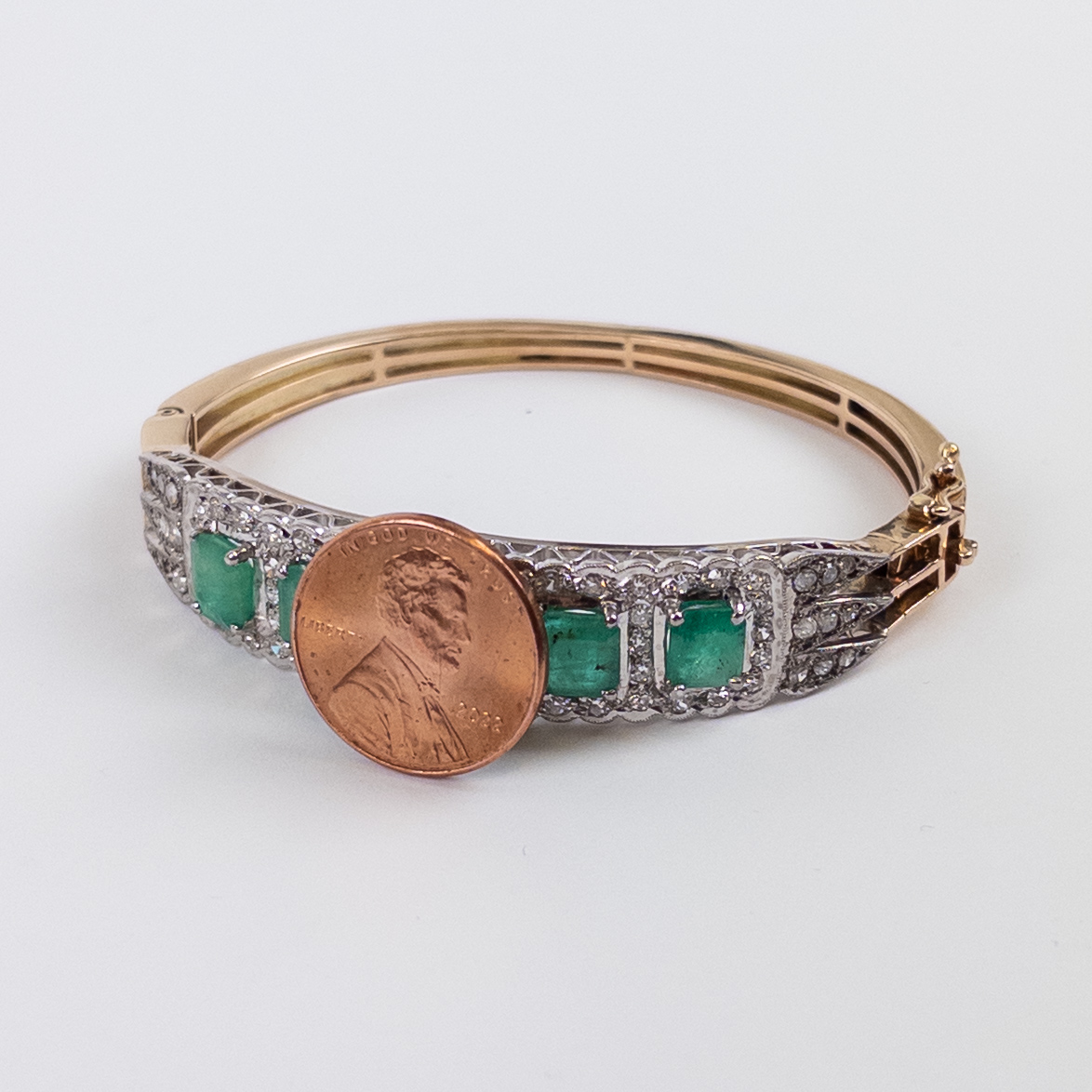 14K Gold, Emerald and Diamond Bracelet